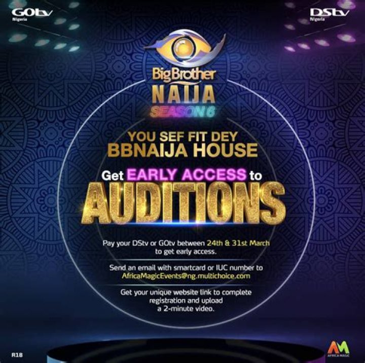 
Check: BBNaija Season 6 Online Audition to begin 24th to 31st March 2021 