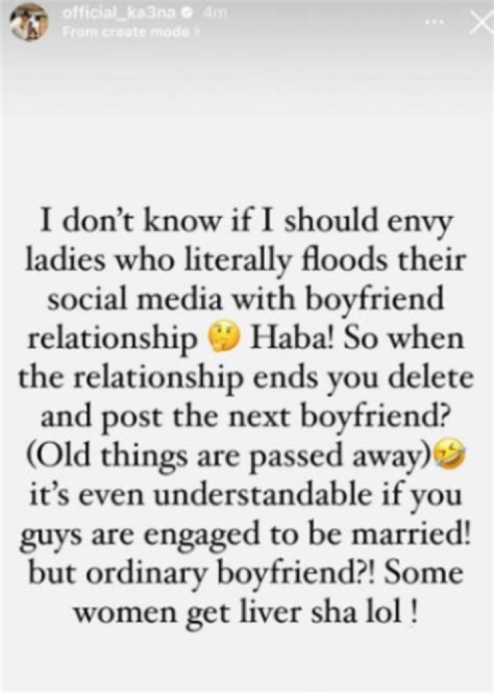 
I Envy You Guys-Ka3na Tells Ladies Who Post New Men At The End Of Every Relationship 